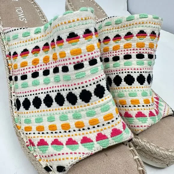 TOMS Monica Natural Global Woven Boho Mule Espadrille Wedge Heel Womens 10 - Picture 10 of 12